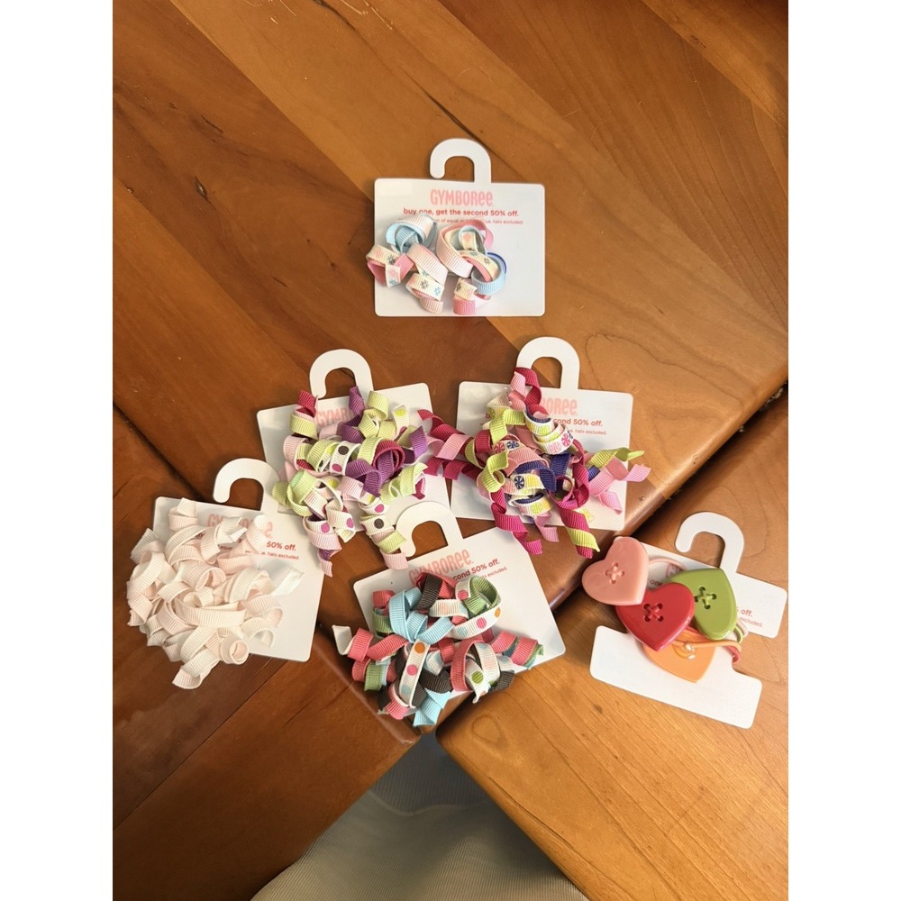 Gymboree Girls Multicolor Bow Hair Clip Lot of 6, Polka Dot Ribbon Accents